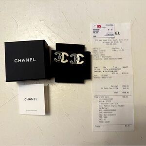 Chanel black, white, gold earrings